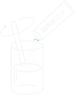 Glass of water with Superfocus powder being stirred in.