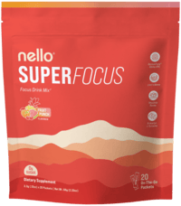 Nello Super Focus fruit punch dietary supplement packaging.